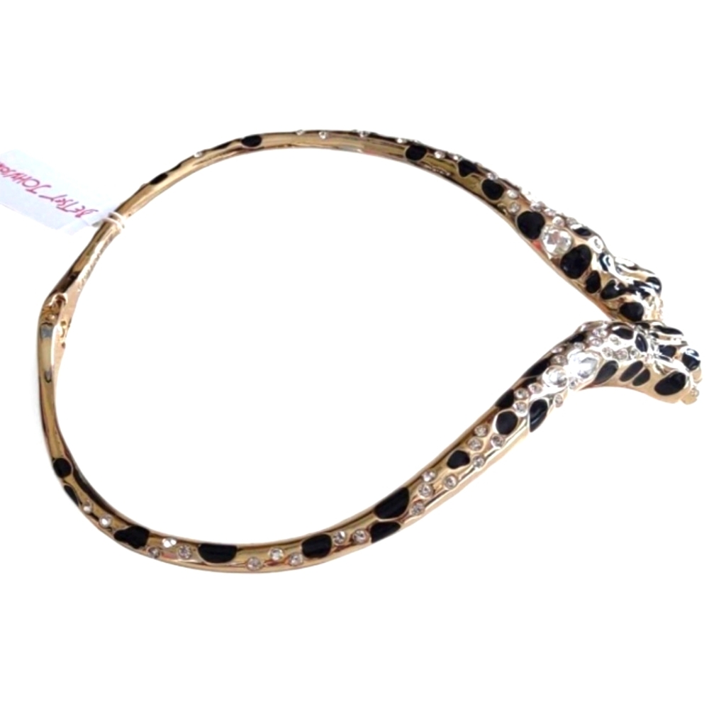 Betsey Johnson Leopard Claw Rhinestone Crystal Gold Collar Necklace - Picture 3 of 6